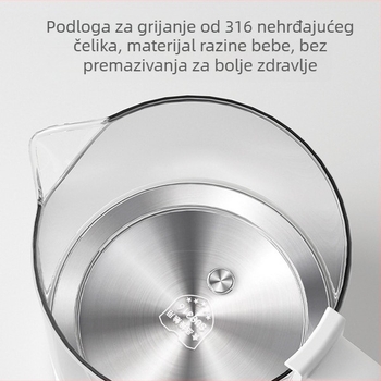 Zdravstveni čajnik za pripremu čaja, stakleno tijelo, kapacitet 1 L, 220 V, 500 W, digitalni termostat s dodirnim upravljanjem