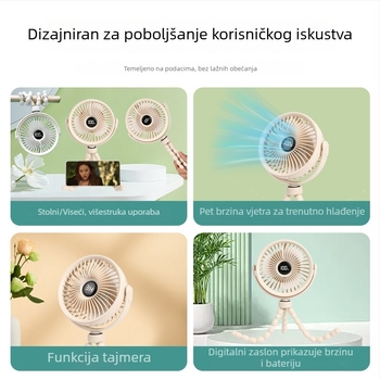 Ventilator za kolica bez lopatica, u obliku hobotnice, kompaktnog i tih za bebe i djecu, USB napajanje s ugrađenom baterijom