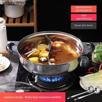 Nehrđajući čelični lonac za hot pot s poklopcem, kapacitet 4.1–6 L, stakleni poklopac, dno s jednim slojem, težina 520 g