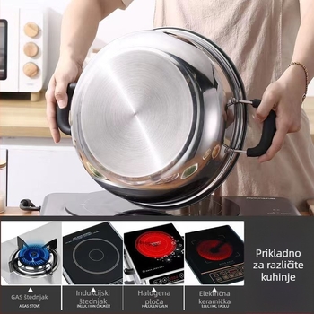 Nehrđajući čelični lonac za hot pot s poklopcem, kapacitet 4.1–6 L, stakleni poklopac, dno s jednim slojem, težina 520 g