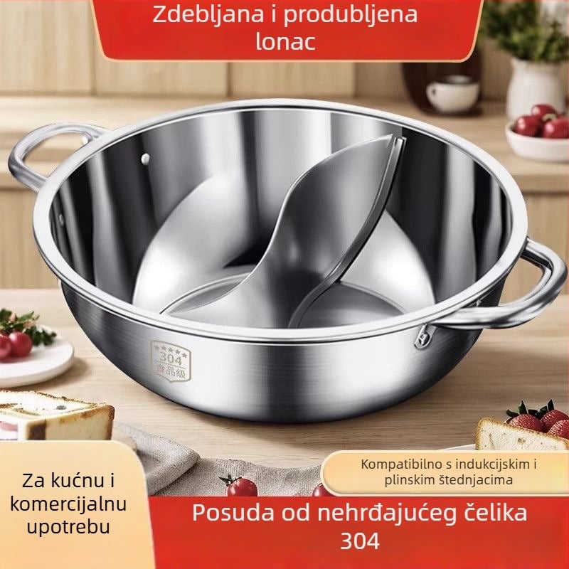 Dvokomorni lonac za kuhanje s poklopcem, debeli dno, 316 nerđajućeg čelika, kapacitet 2,1–4 L, kompatibilan s plinskim štednjakom