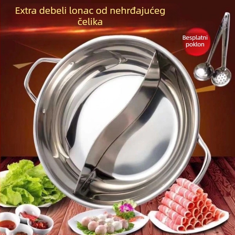 Dvokomorni lonac za kuhanje s poklopcem, debeli dno, 316 nerđajućeg čelika, kapacitet 2,1–4 L, kompatibilan s plinskim štednjakom