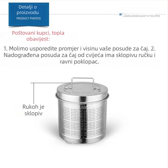 Zdravstveni lonac s filtrnom mrežom od 304 nerđajućeg čelika; staklena unutarnja posuda; kapacitet 1,5–2 L; snaga 500–1000 W