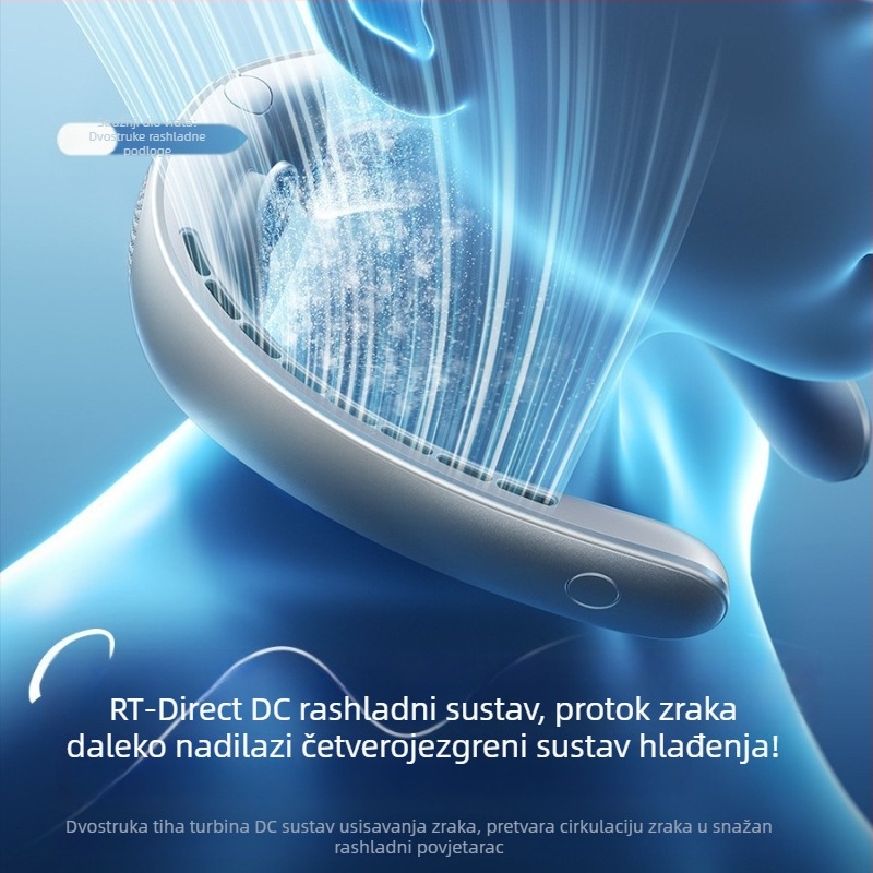 Ruitak ventilator bez lopatica za vrat, prijenosni s USB punjenjem, tih, za vanjsku upotrebu, 5 brzina