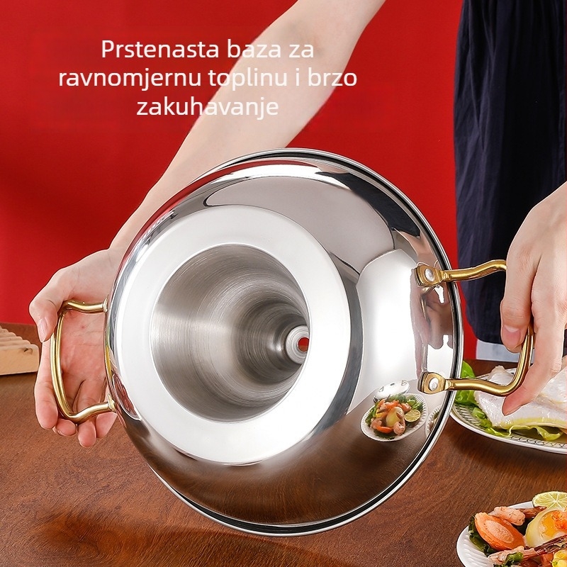 Abby’s Lonac za hot pot od nehrđajućeg čelika 304 – kompatibilan s indukcijom, bez premaza, jednostrano dno, poklopac od nehrđajućeg čelika