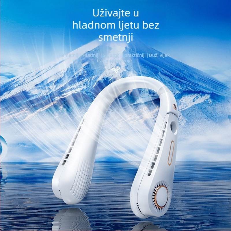 Ventilator za vrat bez lopatica s brushless motorom, USB napajanje, 3 brzine, ugrađena baterija 300–500 mAh
