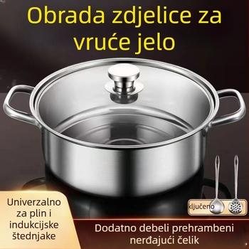Lonac za hot pot od nehrđajućeg čelika, patka mandarinska, kapacitet 4.1-6 L, složeno dno, poklopac od vlaknastog stakla, kompatibilan s uobičajenim pločama, marka Zhenmingtang