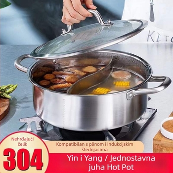 Lonac za hot pot od nehrđajućeg čelika, patka mandarinska, kapacitet 4.1-6 L, složeno dno, poklopac od vlaknastog stakla, kompatibilan s uobičajenim pločama, marka Zhenmingtang