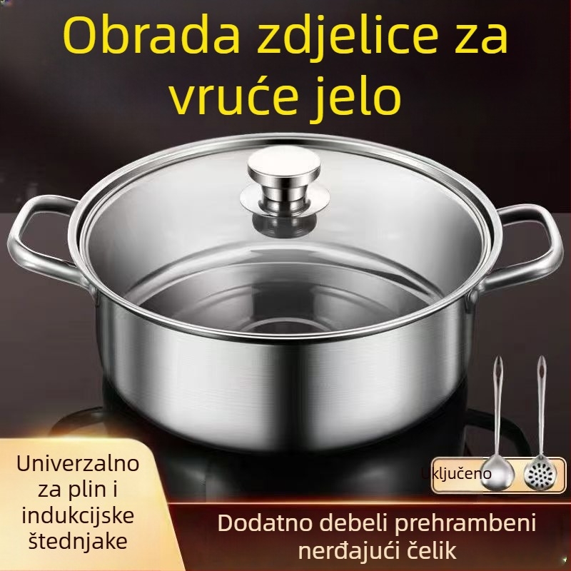 Lonac za hot pot od nehrđajućeg čelika, patka mandarinska, kapacitet 4.1-6 L, složeno dno, poklopac od vlaknastog stakla, kompatibilan s uobičajenim pločama, marka Zhenmingtang