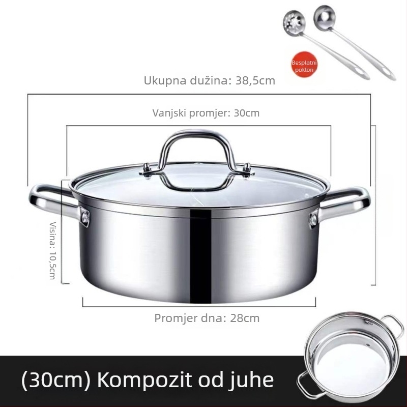 Lonac za hot pot od nehrđajućeg čelika, patka mandarinska, kapacitet 4.1-6 L, složeno dno, poklopac od vlaknastog stakla, kompatibilan s uobičajenim pločama, marka Zhenmingtang