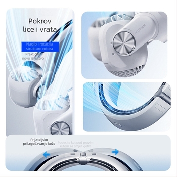 Vratni ventilator bez lopatica s ugrađenom baterijom 2000–4000 mAh, USB napajanje, 3 brzine, brushless motor, izvučni rotacijski izvod zraka