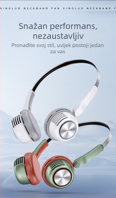 Ventilator za vrat bez lopatica, USB punjenje, 5V, 3.2W, 5 brzina, ugrađena baterija 1200–2000 mAh