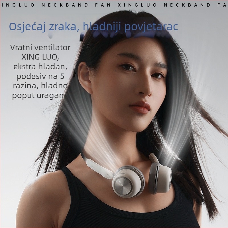 Ventilator za vrat bez lopatica, USB punjenje, 5V, 3.2W, 5 brzina, ugrađena baterija 1200–2000 mAh
