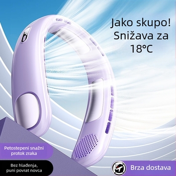 Ventilator za vrat — Pet brzina, bez lopatica, USB napajanje, brushless motor, ugrađena baterija 2000-4000mAh