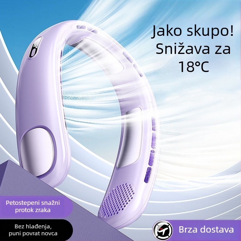 Ventilator za vrat — Pet brzina, bez lopatica, USB napajanje, brushless motor, ugrađena baterija 2000-4000mAh