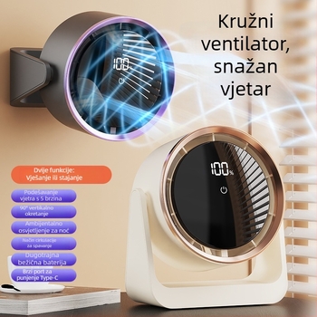 Bez lopatica USB stolni ventilator s noćnim svjetlom, ugrađena baterija 2000–4000 mAh, 5 brzina, tih brushless motor
