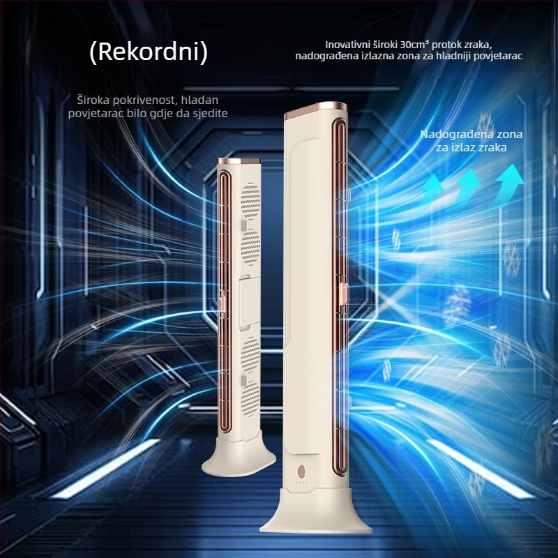 Ventilator USB bez lopatica, toranj ili stolni, s ugrađenom baterijom 1000–1200 mAh, 3 brzine, tih rad
