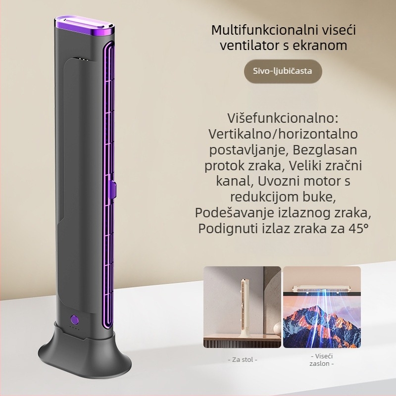 Ventilator USB bez lopatica, toranj ili stolni, s ugrađenom baterijom 1000–1200 mAh, 3 brzine, tih rad