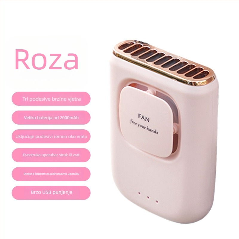 Ventilator bez lopatica za vrat i struk s LED zaslonom, USB punjenje, 3 brzine, ugrađena baterija 2000–4000 mAh, prijenosni mini ventilator