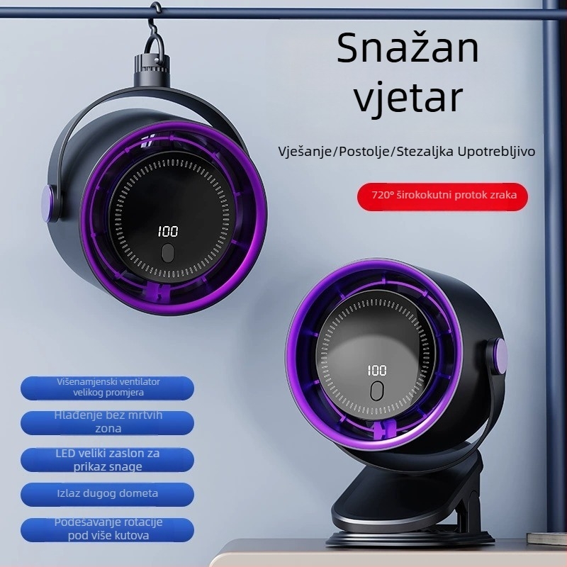 Klipiventilator na stol bez lopatica, USB napajanje, ugrađena baterija, 4 brzine