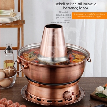 Nehrđajući čelični lonac za hot pot na ugljen, stil Starog Pekinga, kapacitet 2.1–4 L, konstrukcija od 201 nehrđajućeg čelika, dno s jednim slojem, poklopac od nehrđajućeg čelika