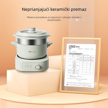 Električna posuda za hot pot s unutarnjim posudom od porcelanskog kristala i kućištem od borosilikatnog stakla (1000-1200W, 2-3L)