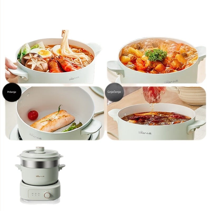 Električna posuda za hot pot s unutarnjim posudom od porcelanskog kristala i kućištem od borosilikatnog stakla (1000-1200W, 2-3L)
