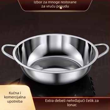 304 nehrđajući čelik, šabu lonac s dvostrukim ručkama, kapacitet 2,1–4 L, jednosno dno, kompatibilan s indukcijskom pločom