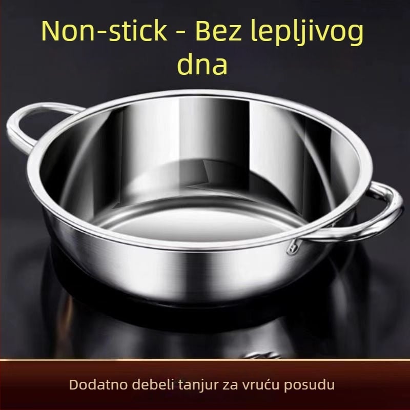 304 nehrđajući čelik, šabu lonac s dvostrukim ručkama, kapacitet 2,1–4 L, jednosno dno, kompatibilan s indukcijskom pločom