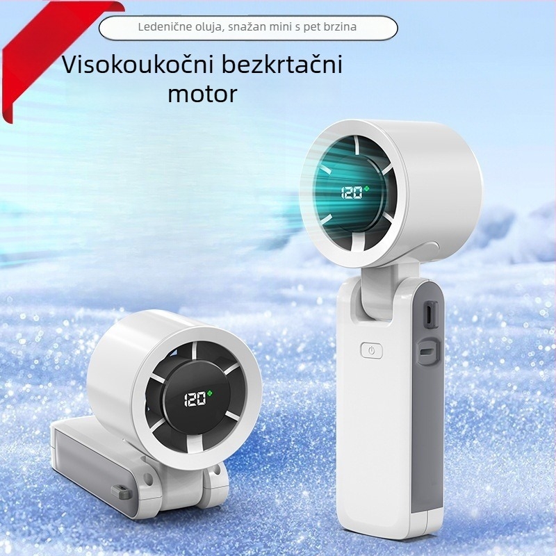 3 u 1 turbo visoke brzine sklopivi ručni ventilator bez lopatica, USB punjenje, ugrađena baterija 1000–1200 mAh, brushless motor, 3 brzine