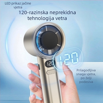 Prijenosni USB bezlopatni turbinski ventilator, motor bez četkica, 5 brzina, ugrađena baterija 800–1000 mAh