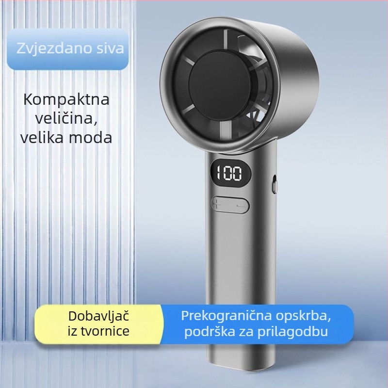 Prijenosni USB bezlopatni turbinski ventilator, motor bez četkica, 5 brzina, ugrađena baterija 800–1000 mAh