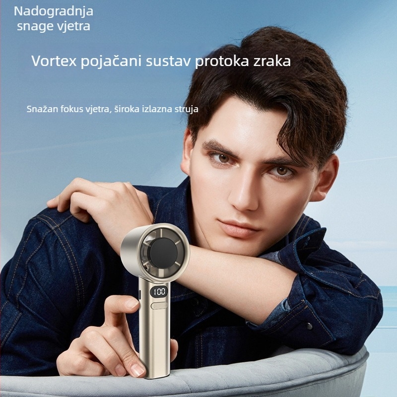 Prijenosni USB bezlopatni turbinski ventilator, motor bez četkica, 5 brzina, ugrađena baterija 800–1000 mAh