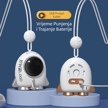 Ventilator bez lopatica za vrat, USB napajanje, ugrađena baterija 300–500 mAh, 2 brzine, buka 36 dB