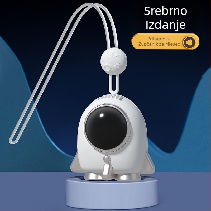 Ventilator bez lopatica za vrat, USB napajanje, ugrađena baterija 300–500 mAh, 2 brzine, buka 36 dB