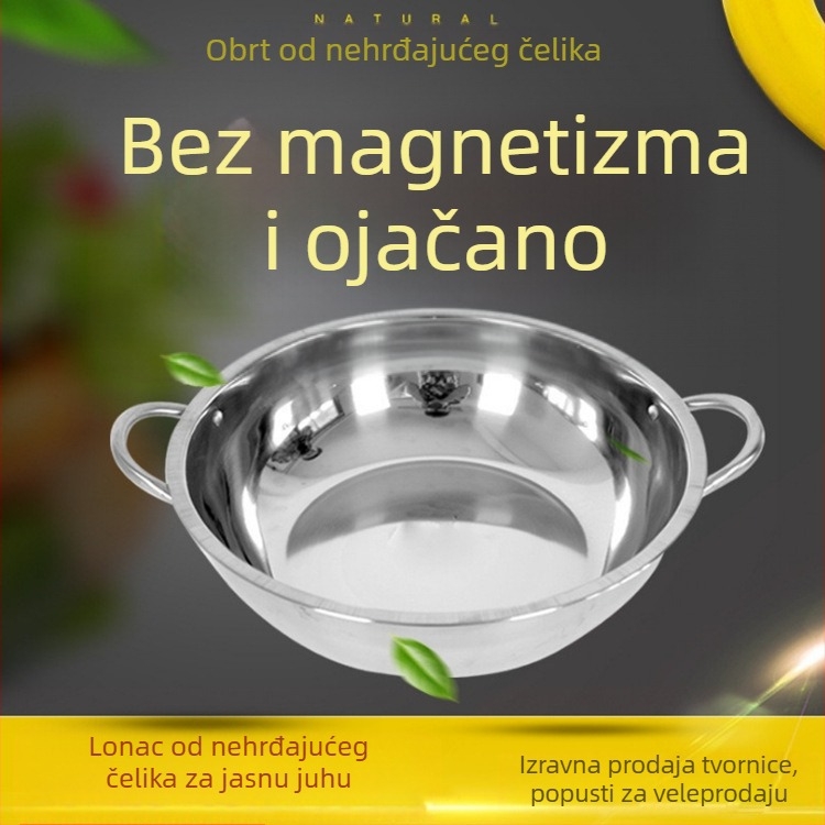 Nehrđajući čelik Yin-Yang lonac za vruće juhe s podijeljenim pretincima za dva okusa, premaz protiv prianjanja, kompatibilan s indukcijskim pločama, stakleni poklopac