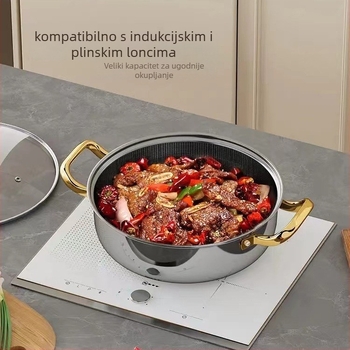 Nehrđajući hot pot lonac, Shu Bao model 08, integriran, s non-stick dnom i staklenim poklopcem, kapacitet 4.1–6 L / 2.1–4 L, kompatibilan s indukcijskim štednjakom