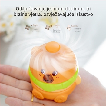 Ventilator za vrat s USB punjenjem, ugrađena baterija 100-300 mAh, 2 lopatice, capybara dizajn, buka 70 dB ili više, 3.7V, 5W (USB punjenje, baterija 100-300 mAh, 3.7V, 5W, 2 lopatice)