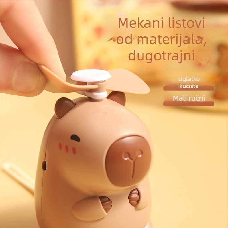 Ventilator za vrat s USB punjenjem, ugrađena baterija 100-300 mAh, 2 lopatice, capybara dizajn, buka 70 dB ili više, 3.7V, 5W (USB punjenje, baterija 100-300 mAh, 3.7V, 5W, 2 lopatice)