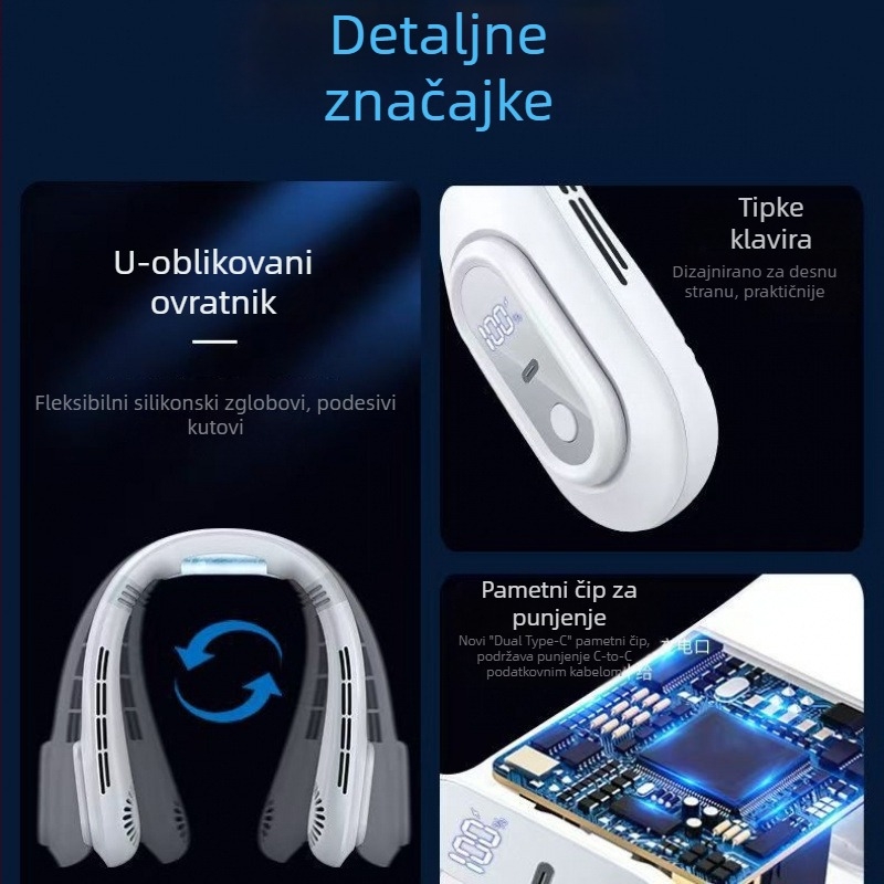 J18 bezlopatni viseći ventilator za vrat, prenosno USB napajanje, osobni klima uređaj za vanjsku upotrebu, tih i lagan