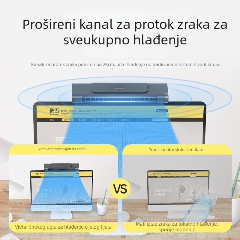 Stolni ventilator tornja s ugrađenom baterijom 2000–4000 mAh i USB napajanjem, 3 brzine, buka 36–45 dB, trajanje 3–6 sati