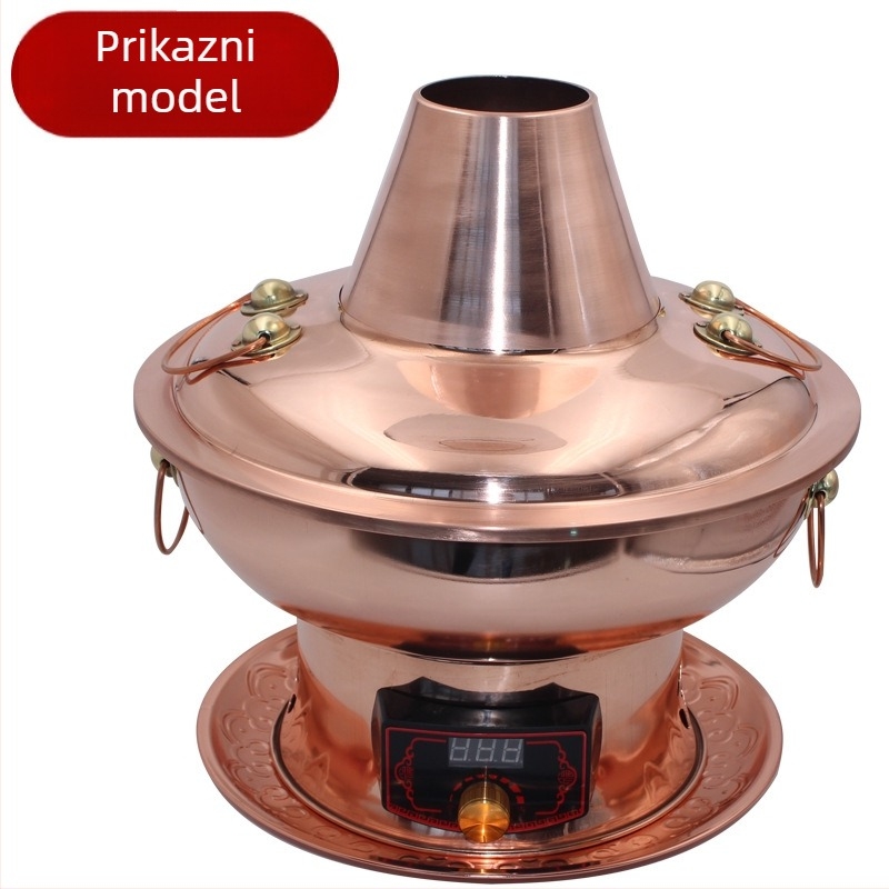 Bakreni lonac za hot pot, neelektrični, čisto bakreno kućište, kapacitet 2.1–4 L, jednostruko dno, tradicionalni kineski stil
