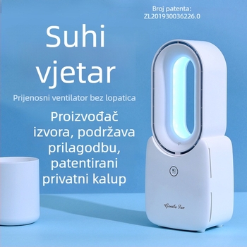 Ventilator bez lopatica stolni s USB punjenjem, prijenosan i tih, s ugrađenom baterijom 2500 mAh, 4 brzine