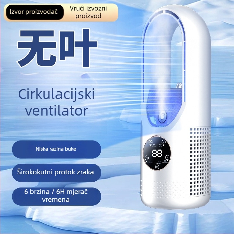 2025 novi model bez lopatica, snažan protok zraka, stolni ventilator za kućnu uporabu, hlađenje raspršivanjem, tajmer, USB napajanje