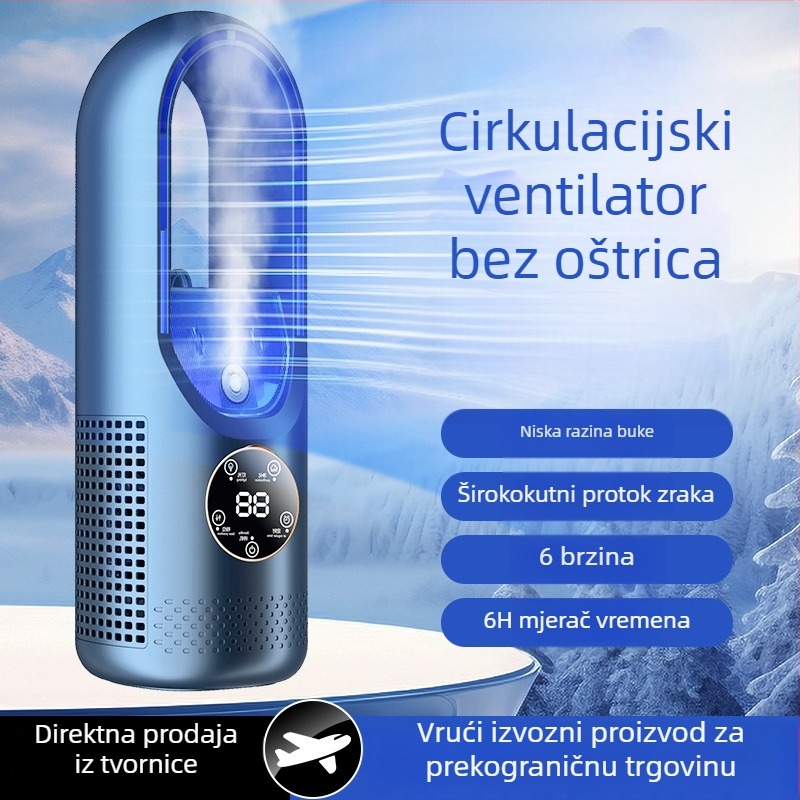 2025 novi model bez lopatica, snažan protok zraka, stolni ventilator za kućnu uporabu, hlađenje raspršivanjem, tajmer, USB napajanje
