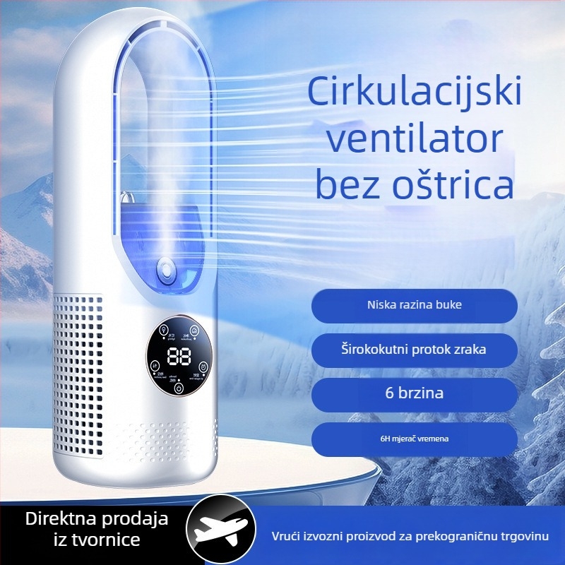 2025 novi model bez lopatica, snažan protok zraka, stolni ventilator za kućnu uporabu, hlađenje raspršivanjem, tajmer, USB napajanje