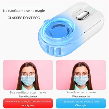 USB klipsni ventilator za masku s filtracijom, bez lopatica, ugrađena baterija 300–500 mAh, 3 brzine, buka ispod 36 dB