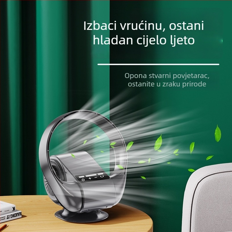 Ventilator bez lopatica za zid i stol, USB punjenje, ugrađena baterija 2000–4000 mAh, 5 brzina, brushless motor, tih rad ispod 36 dB