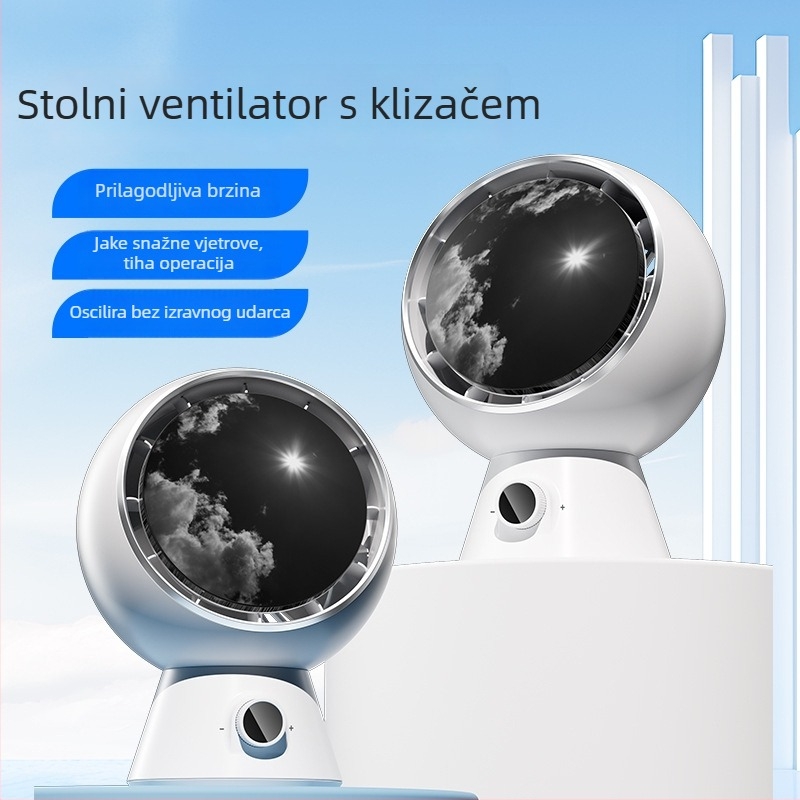 Stolni USB ventilator s ugrađenom baterijom 4000-6000 mAh, brushless motor, 6 brzina protoka zraka, tih 45-50 dB