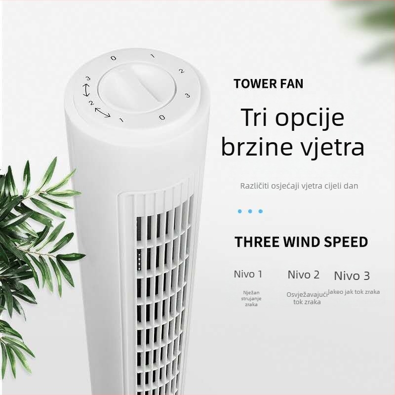 Toranj ventilator bez lopatica QB-T628, 220V, 45W, 50Hz, buka 40–50 dB, 3 brzine, režimi prirodni/spavanje/normalan vjetar, mehaničko upravljanje, brushless motor
